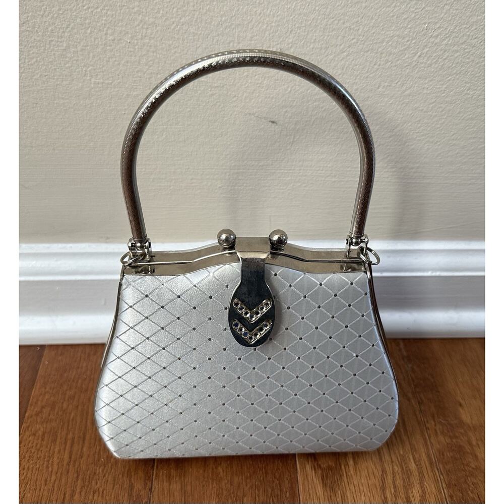Silver Quilted Evening Shoulder Bag with Top Handle